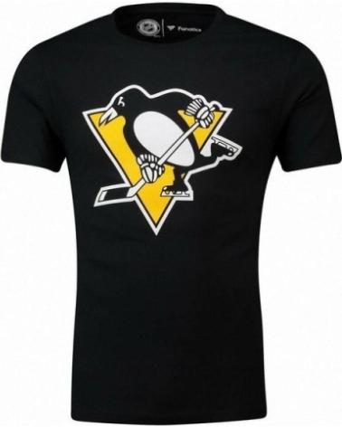 T-SHIRT FANATICS PITTSBURGH PENGUINS PRETA MANGA CURTA COM ESTAMPA FRONTAL NEGRO