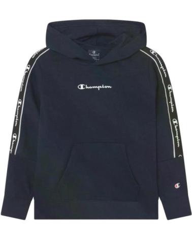 FELPA CON CAPPUCCIO CHAMPION JUNIOR DOUBLE TAPE BAND BLU NAVY MARINO