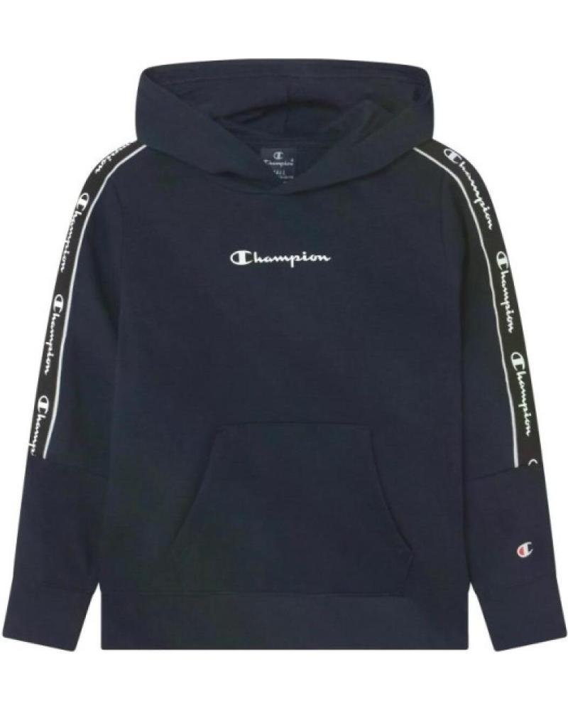 FELPA CON CAPPUCCIO CHAMPION JUNIOR DOUBLE TAPE BAND BLU NAVY MARINO