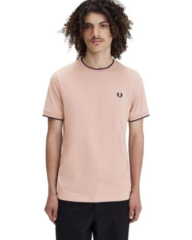 FRED PERRY CONTRAST RIBETED NECK U89 T-SHIRT ROSA ROSA