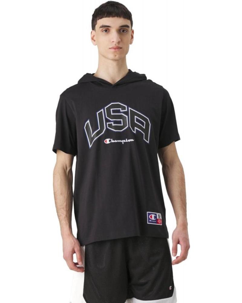 CHAMPION KAPUZEN-T-SHIRT MIT KURZEN ÄRMELN USA SCHWARZ MARINO