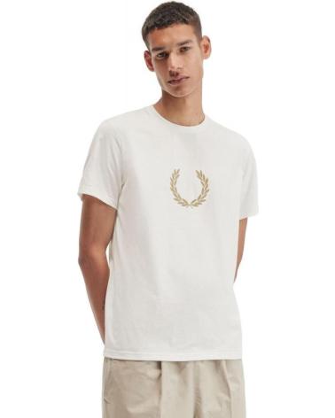 FRED PERRY ROHWEISSES T-SHIRT MIT BEFLOCKTEM LORBEERKRANZ-GRAFIK CRUDO