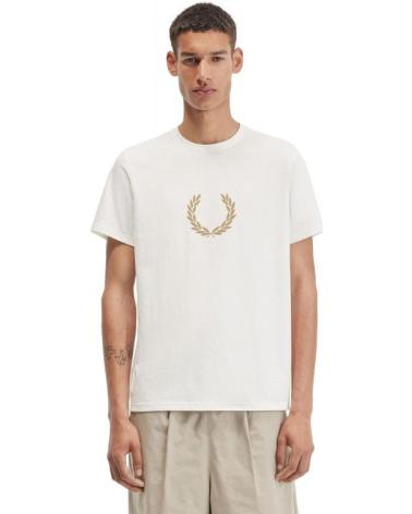FRED PERRY ROHWEISSES T-SHIRT MIT BEFLOCKTEM LORBEERKRANZ-GRAFIK CRUDO