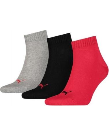 PUMA QUARTER PLAIN LOGO SOCKEN 3ER-PACK KURZ SCHWARZ, GRAU UND ROT ROJO