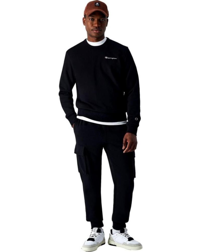 SWEAT-SHIRT CHAMPION SMALL EMBROIDERED LOGO COL ROND NOIR NEGRO
