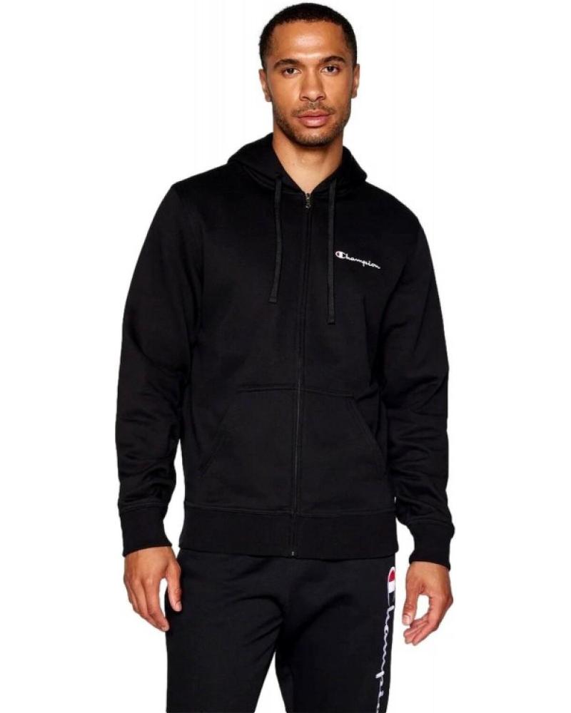 CHAMPION FULL-ZIP HOODED SWEATSHIRT - SMALL LOGO BLACK NEGRO