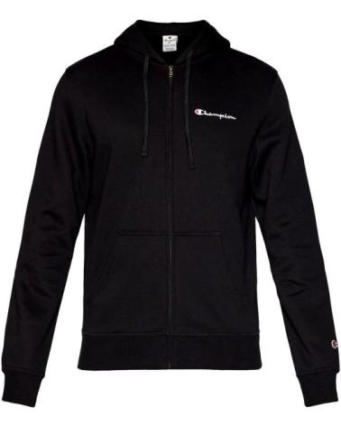 CHAMPION FULL-ZIP HOODED SWEATSHIRT - SMALL LOGO BLACK NEGRO