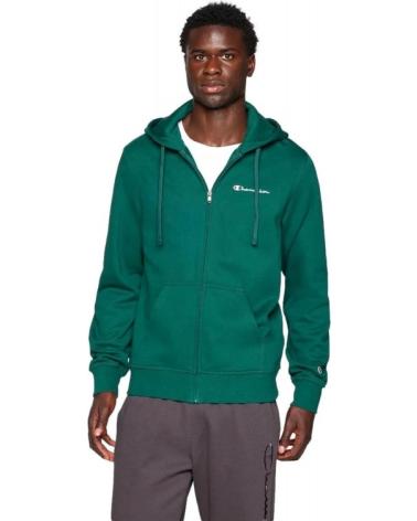 CAMISOLA COM CAPUZ CHAMPION VERDE COM FECHO COMPLETO E PEQUENO LOGÓTIPO VERDE