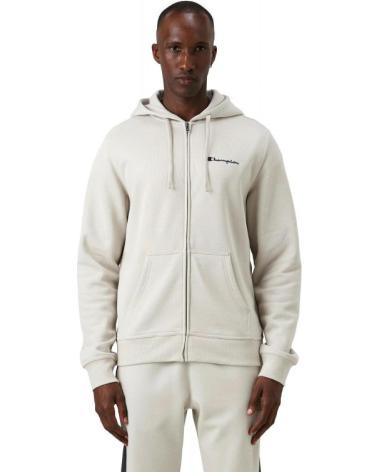 CAMISOLA COM CAPUZ CHAMPION BEGE COM FECHO COMPLETO E PEQUENO LOGÓTIPO BEIGE