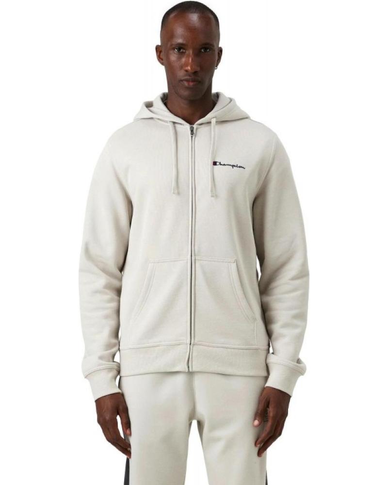 CHAMPION BEIGE FULL ZIP HOODED SWEATSHIRT WITH SMALL LOGO BEIGE