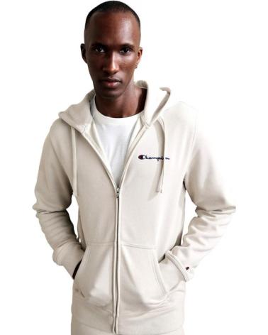 CHAMPION BEIGE FULL ZIP HOODED SWEATSHIRT WITH SMALL LOGO BEIGE