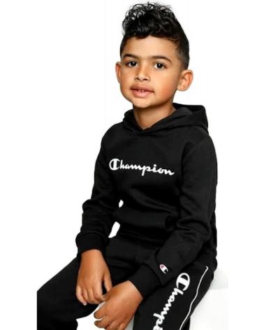 CHAMPION FELPA CON CAPPUCCIO JUNIOR NERA LOGO RICAMATO NEGRO