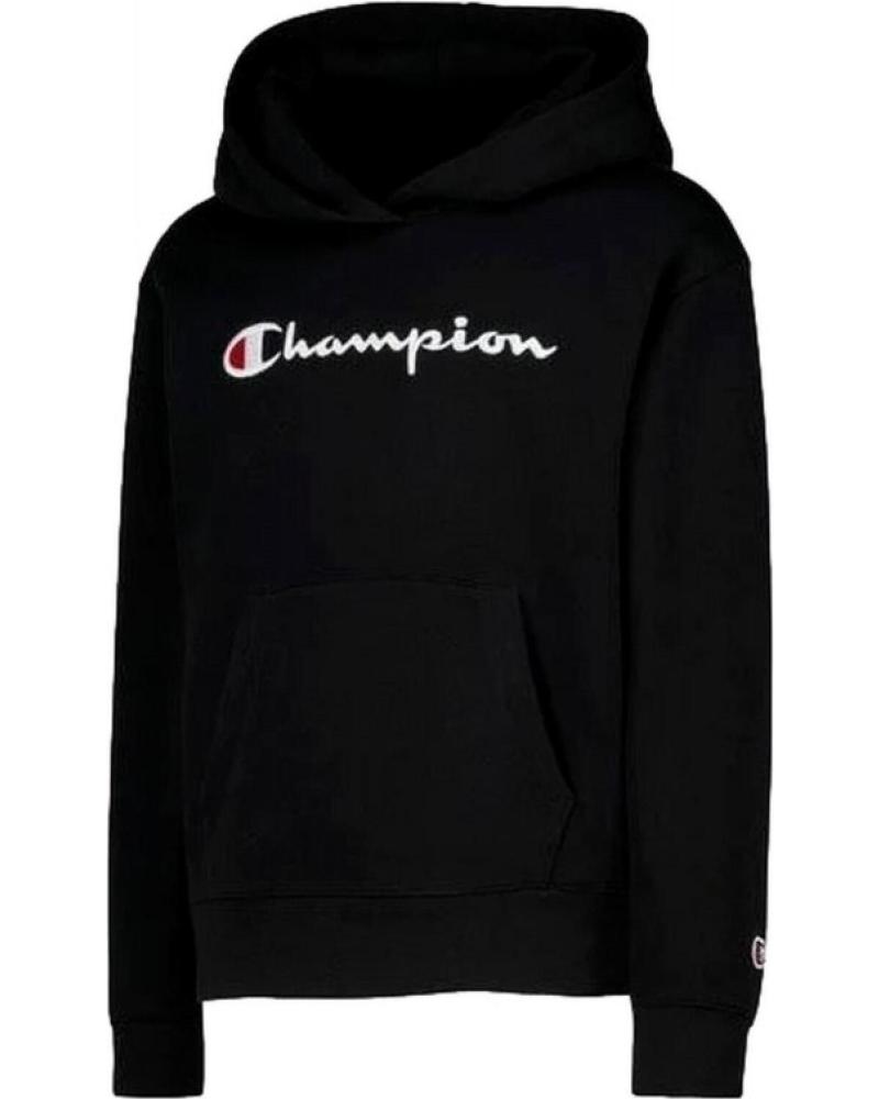 CHAMPION FELPA CON CAPPUCCIO JUNIOR NERA LOGO RICAMATO NEGRO