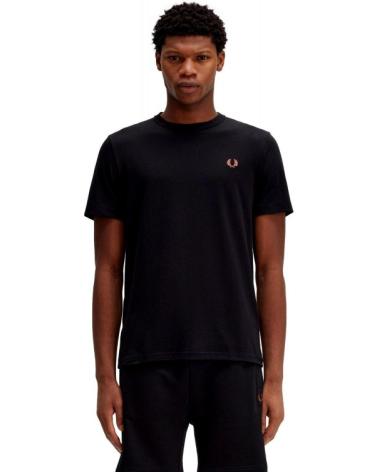 T-SHIRT FRED PERRY SMALL LOGO COL ROND NOIR NEGRO