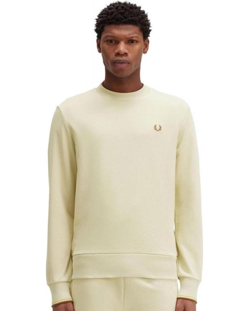 FRED PERRY FELPA EMBROIDERED LOGO GIROCOLLO BEIGE BEIGE
