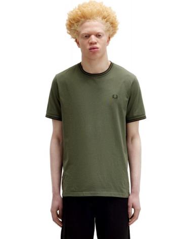 FRED PERRY W49 TEE T-SHIRT MIT KONTRASTKRAGEN UND -BÜNDCHEN GRÜN VERDOSO