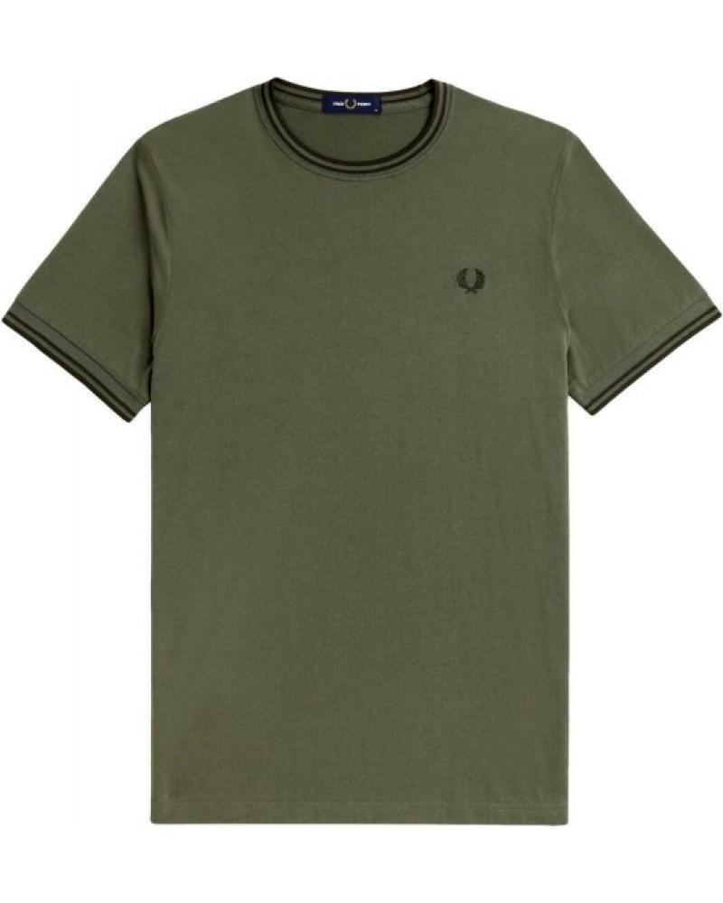 FRED PERRY W49 TEE T-SHIRT MIT KONTRASTKRAGEN UND -BÜNDCHEN GRÜN VERDOSO