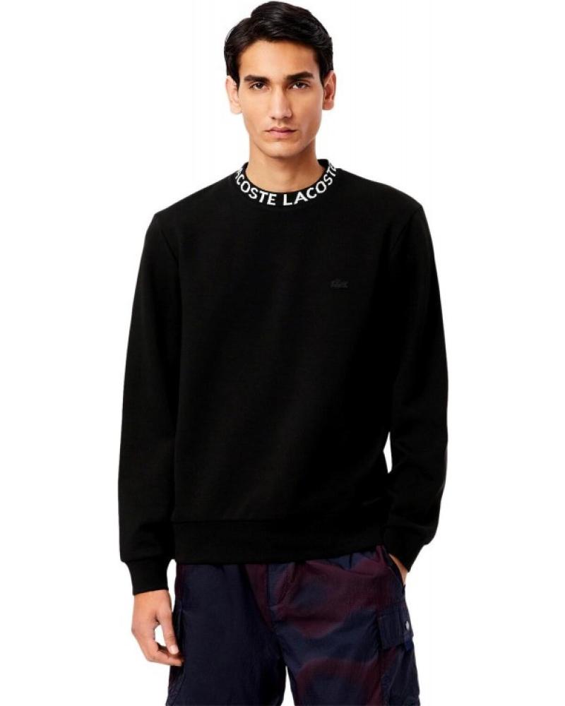 MOLETOM LACOSTE GOLA REDONDA JACQUARD TAPE PRETO NEGRO