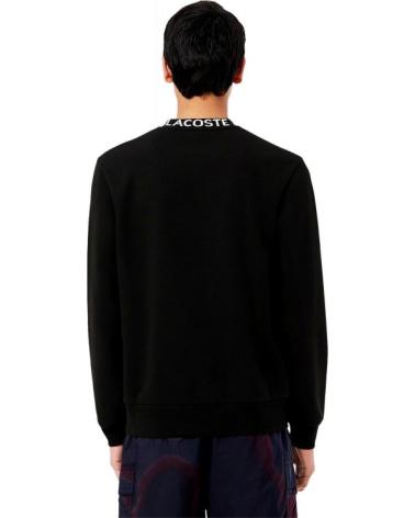 MOLETOM LACOSTE GOLA REDONDA JACQUARD TAPE PRETO NEGRO
