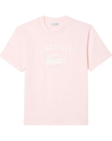 T-SHIRT LACOSTE UNISEXE IMPRIMÉ BIG CROCO EXCLUSIF - ROSE ROSA