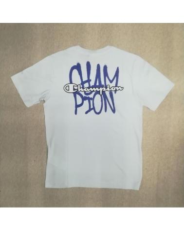 CAMISETA CHAMPION GRAFFITI LOGO CREWNECK AZUL CELESTE DE MANGA CORTA CELESTE