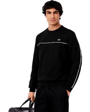 MOLETOM LACOSTE RIBETED CREWNECK PRETO COM PEQUENO LOGO NEGRO