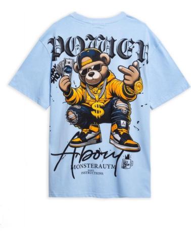 T-SHIRT OVERSIZE BLEU CIEL AREA ZERO POWER BEAR CELESTE