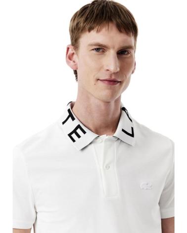 POLO LACOSTE JACQUARD A MANICHE CORTE CON COLLETTO LOGO BIANCO BLANCO