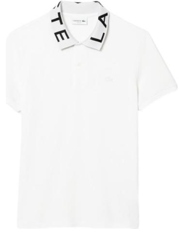 POLO LACOSTE JACQUARD A MANICHE CORTE CON COLLETTO LOGO BIANCO BLANCO