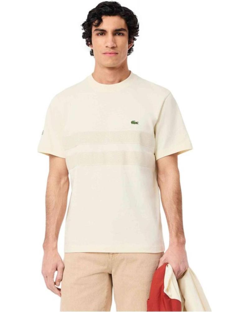 LACOSTE T-SHIRT MESH BAND TEE À MANCHES COURTES BEIGE AVEC PETIT LOGO BEIGE