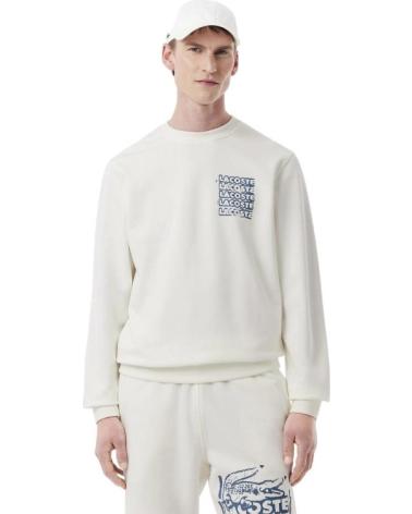 FELPA LACOSTE GRAPHIC LOGO GIROCOLLO IN COTONE BIANCA BLANCO