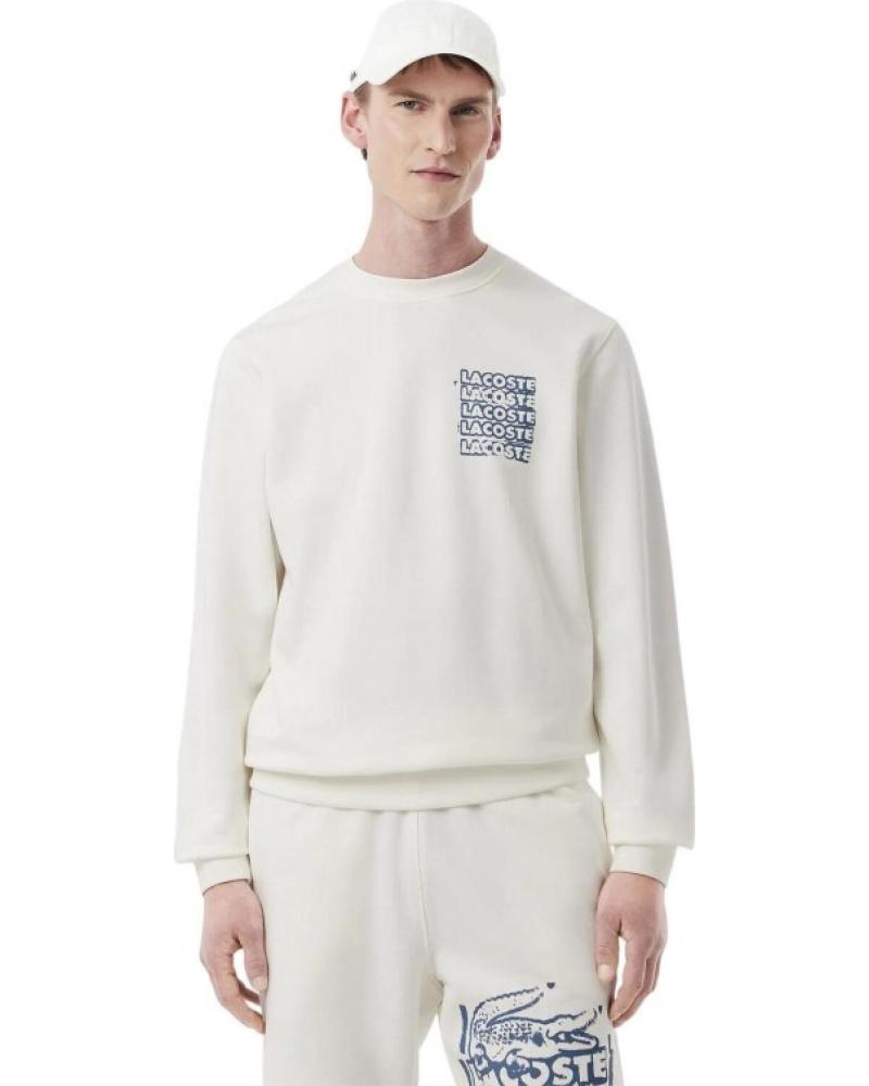 FELPA LACOSTE GRAPHIC LOGO GIROCOLLO IN COTONE BIANCA BLANCO