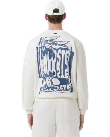 FELPA LACOSTE GRAPHIC LOGO GIROCOLLO IN COTONE BIANCA BLANCO