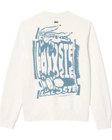 FELPA LACOSTE GRAPHIC LOGO GIROCOLLO IN COTONE BIANCA BLANCO
