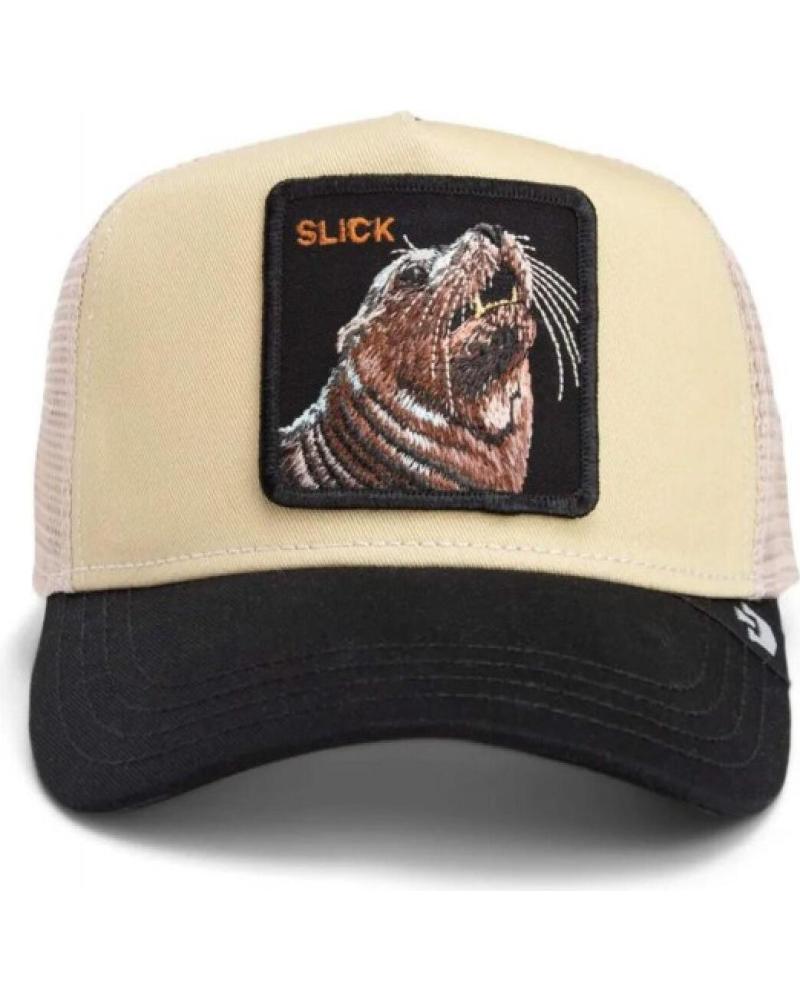 CAPPELLINO TRUCKER GOORIN BROS THE SLICK SEAL BEIGE CON PATCH LEONE MARINO BEIGE