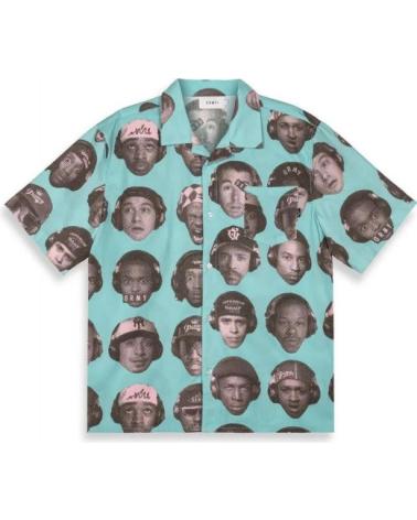 -GRIMEY-CAMISA GRIMEY DE MANGA CURTA ESTAMPADO ROSTOS AZUL CLARO-BLUE