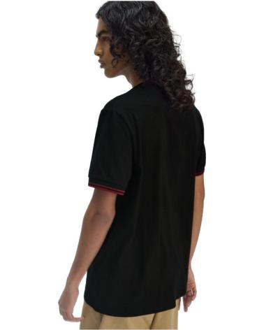 FRED PERRY T-SHIRT MIT GERIPPTEM KRAGEN, SCHWARZ UND ROT NEGRO