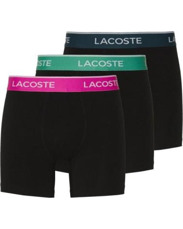 LOT DE 3 BOXERS LACOSTE WAISTBAND NOIRS AVEC BANDES FAUCON-EPICEA-MALVA NEGRO