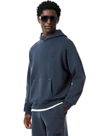 FELPA CON CAPPUCCIO LACOSTE WASHED COTTON LOOSE FIT BLU AZUL