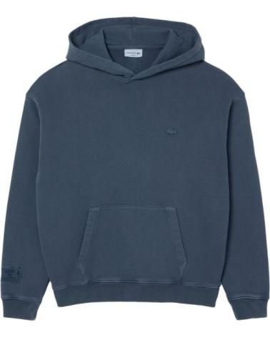 FELPA CON CAPPUCCIO LACOSTE WASHED COTTON LOOSE FIT BLU AZUL