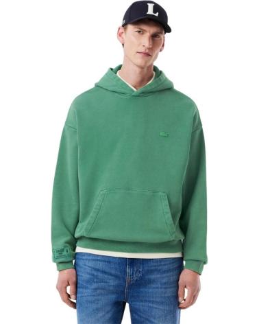 FELPA CON CAPPUCCIO LACOSTE WASHED COTTON VESTIBILITÀ LARGA VERDE VERDE