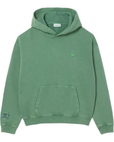 FELPA CON CAPPUCCIO LACOSTE WASHED COTTON VESTIBILITÀ LARGA VERDE VERDE