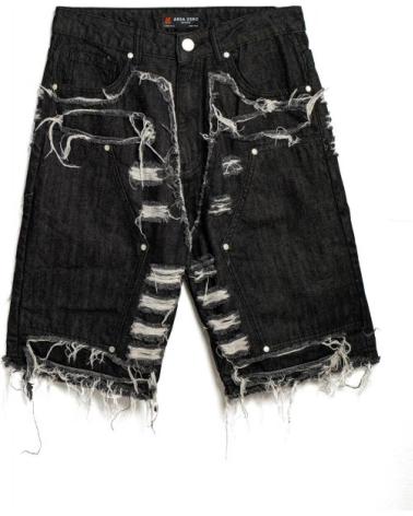 AREA ZERO BERMUDA JEANS PRETA DESFIADA 'FRONT ITEM' NEGRO