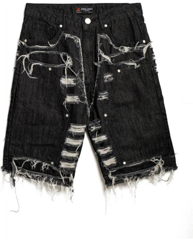 AREA ZERO BERMUDA JEANS PRETA DESFIADA 'FRONT ITEM' NEGRO