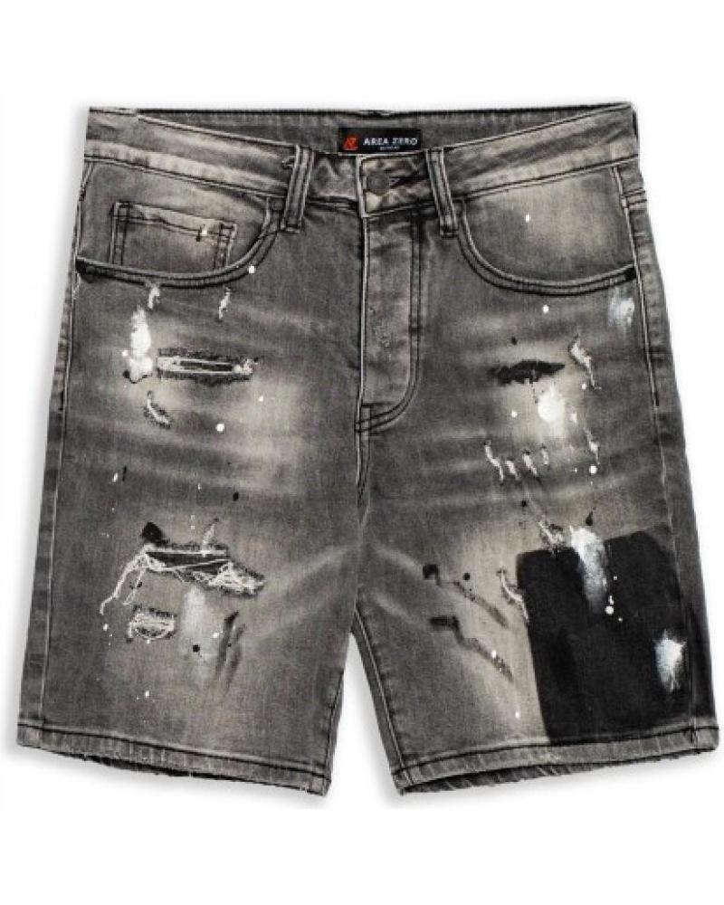 SCHWARZE USED-JEANS-BERMUDA MIT PAINTED SQUARE DESIGN AREA ZERO NEGRO GASTADO