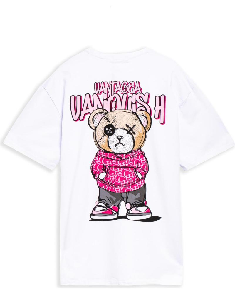 AREA ZERO T-SHIRT OVERSIZE BRANCO-ROSA 'URBAN BEAR' BLANCO