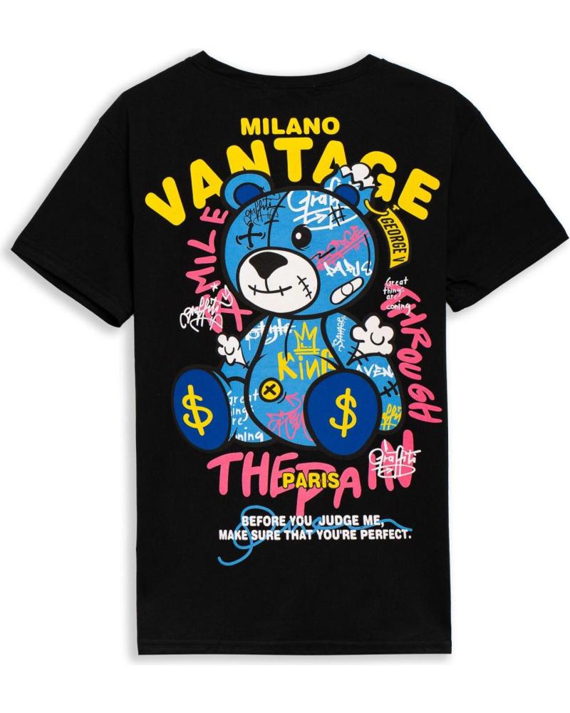 CAMISETA SLIM FIT NEGRA AREA ZERO VANTAGE BEAR CON ESTAMPADO GRÁFICO NEGRO