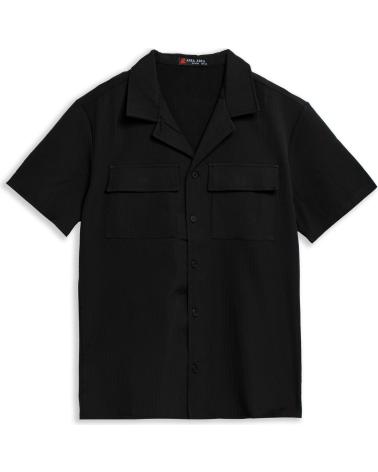 CHEMISE AREA ZERO À MANCHES COURTES NOIRE AVEC POCHE AVANT ET MOTIF RAYÉ NEGRO