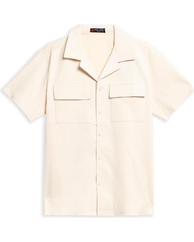 CHEMISE AREA ZERO À MANCHES COURTES BEIGE AVEC POCHE AVANT ET MOTIF RAYÉ BEIGE