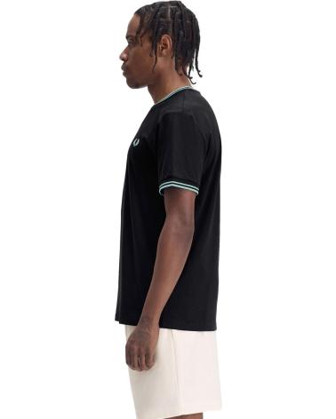 FRED PERRY RIBETED NECK T-SHIRT - SCHWARZ UND BLAU NEGRO